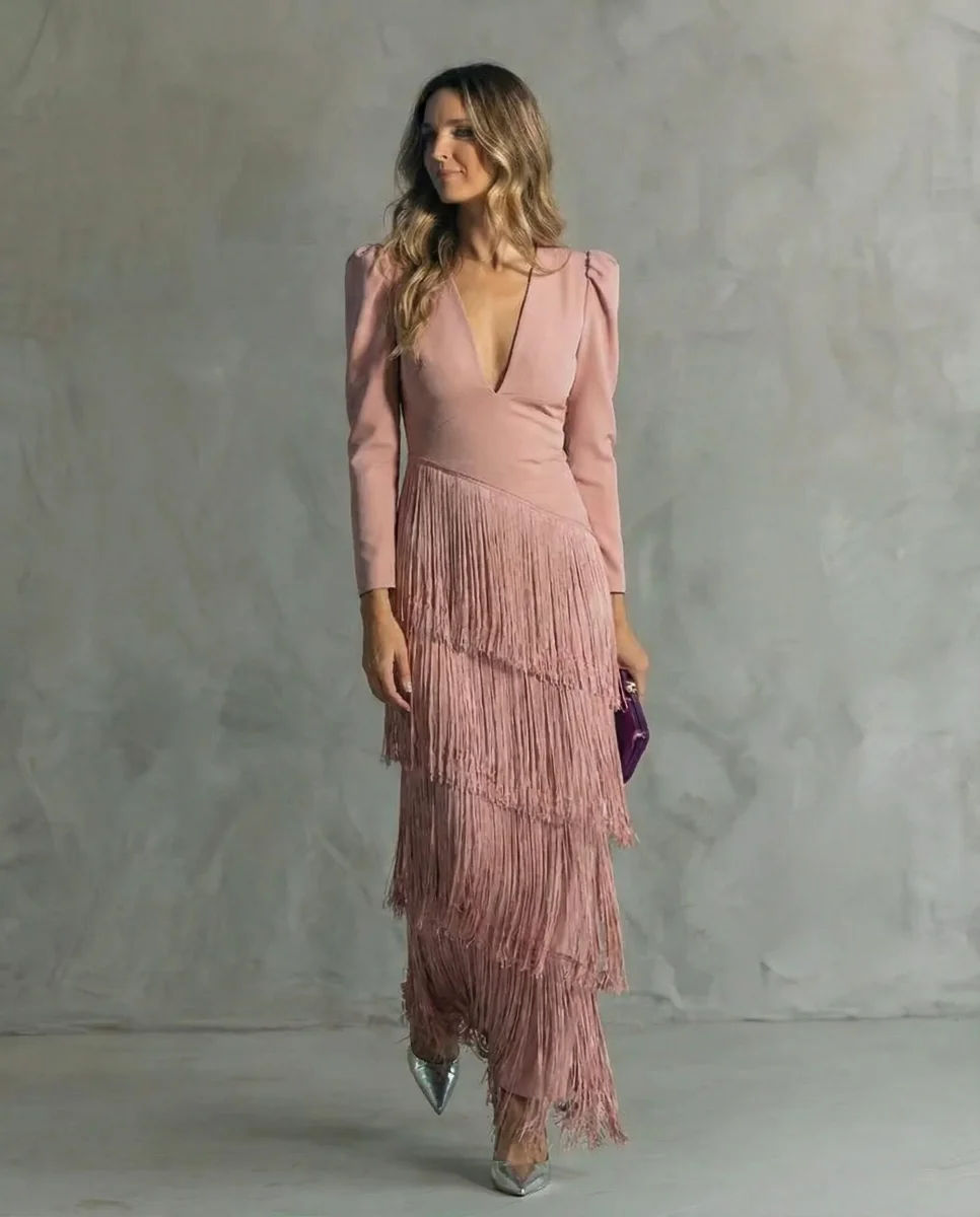 Vestido midi elegante con mangas de flecos - Alessia - Imagen 4