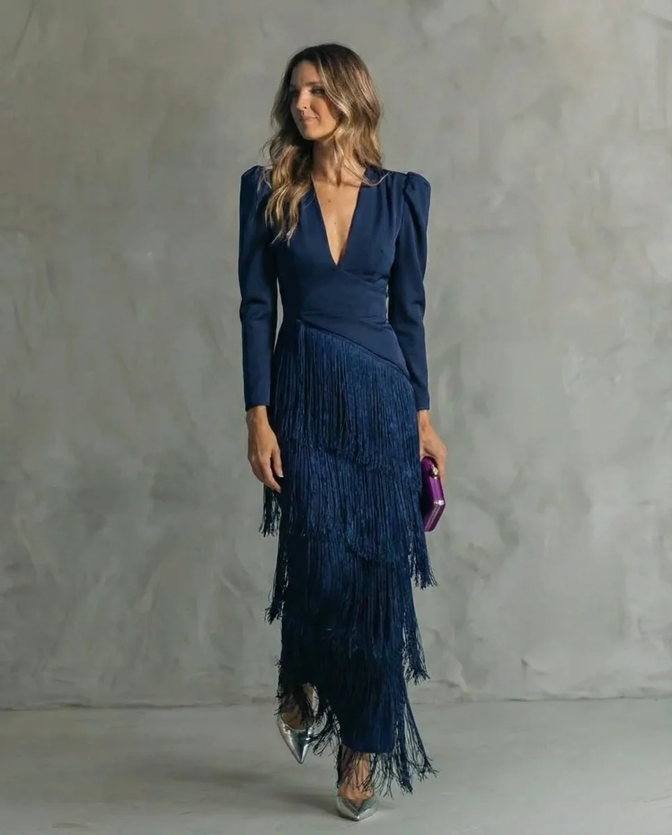 Vestido midi elegante con mangas de flecos - Alessia - Imagen 3