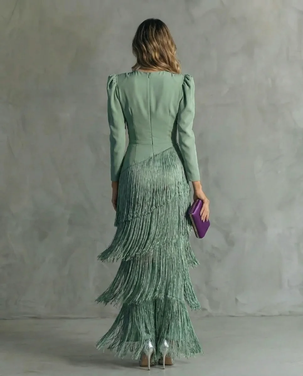 Vestido midi elegante con mangas de flecos - Alessia - Imagen 8