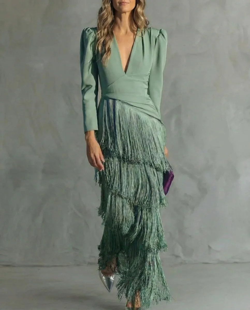 Vestido midi elegante con mangas de flecos - Alessia - Imagen 6