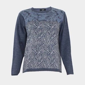 Jersey de mujer cuello redondo estampado abstracto ondas