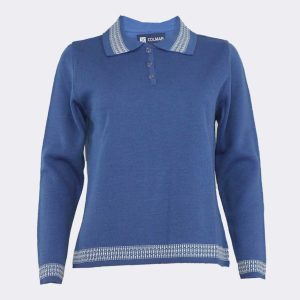 Jersey de mujer punto cuello polo con botones con detalle cenefa en cuello, mangas y bajo