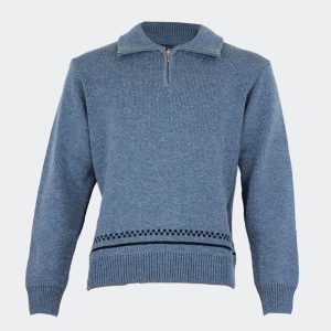 Polo hombre punto cremallera jaspeado franja a cuadraditos a constraste