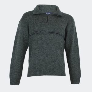 Jersey polo hombre punto jaspeado con cenefa de cuadraditos a contraste en pecho