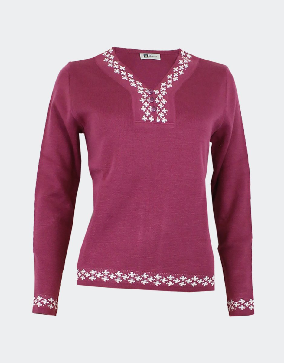 Jersey mujer punto cuello pico con botones adorno con pequeña muestra de ‘estrellas’ en cuello, bajo cuerpo y bajo mangas - Imagen 4