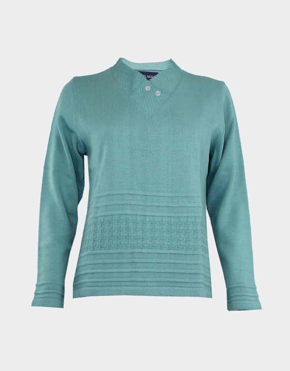 Jersey mujer de punto cuello pico con detalle botones con detalle relieve en escote, manga y bajo