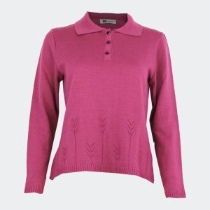 Jersey polo mujer punto con pequeñas espigas caladas