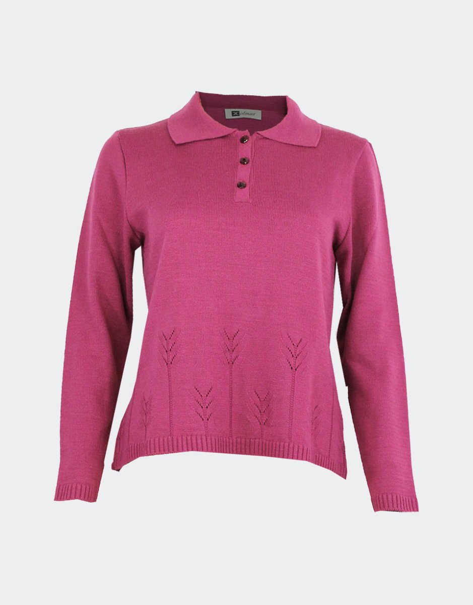 Jersey polo mujer punto con pequeñas espigas caladas - Imagen 2