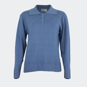 Jersey polo mujer punto  con pequeña muestra en relieve y cenefa calada bajo