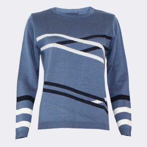 Jersey de mujer cuello redondo franjas desiguales cruzadas