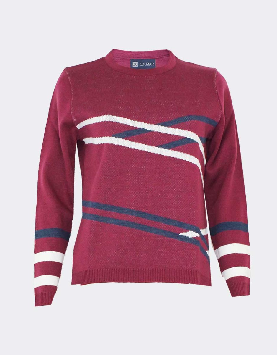 Jersey de mujer cuello redondo franjas desiguales cruzadas - Imagen 4