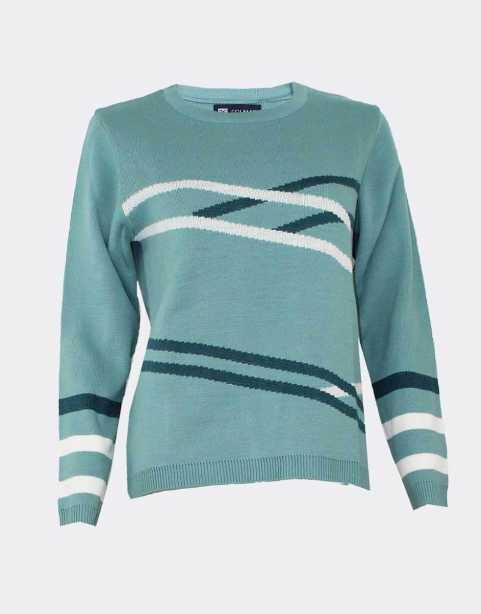 Jersey de mujer cuello redondo franjas desiguales cruzadas - Imagen 3