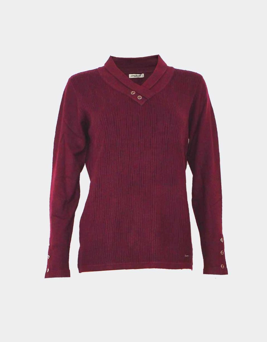 Jersey de mujer de punto cuello solapa pico con adorno botones con relieve canalé desigual - Imagen 4