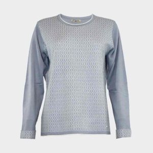Jersey de mujer punto cuello redondo con detalle ribete y estampado geométrico