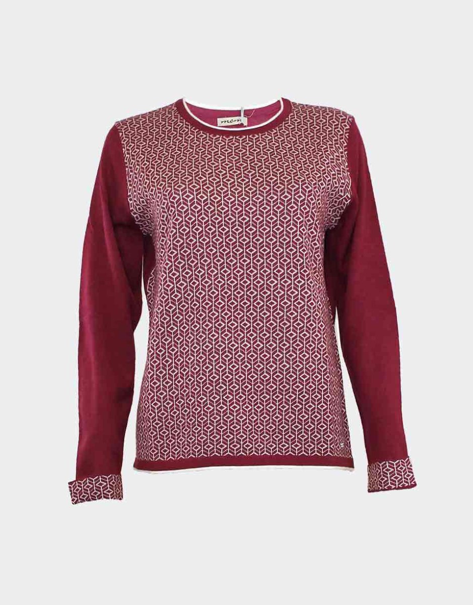 Jersey de mujer punto cuello redondo con detalle ribete y estampado geométrico - Imagen 3