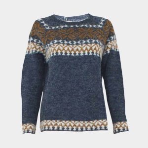 Jersey mujer de punto grueso con cenefas invernales en la parte superior delantero