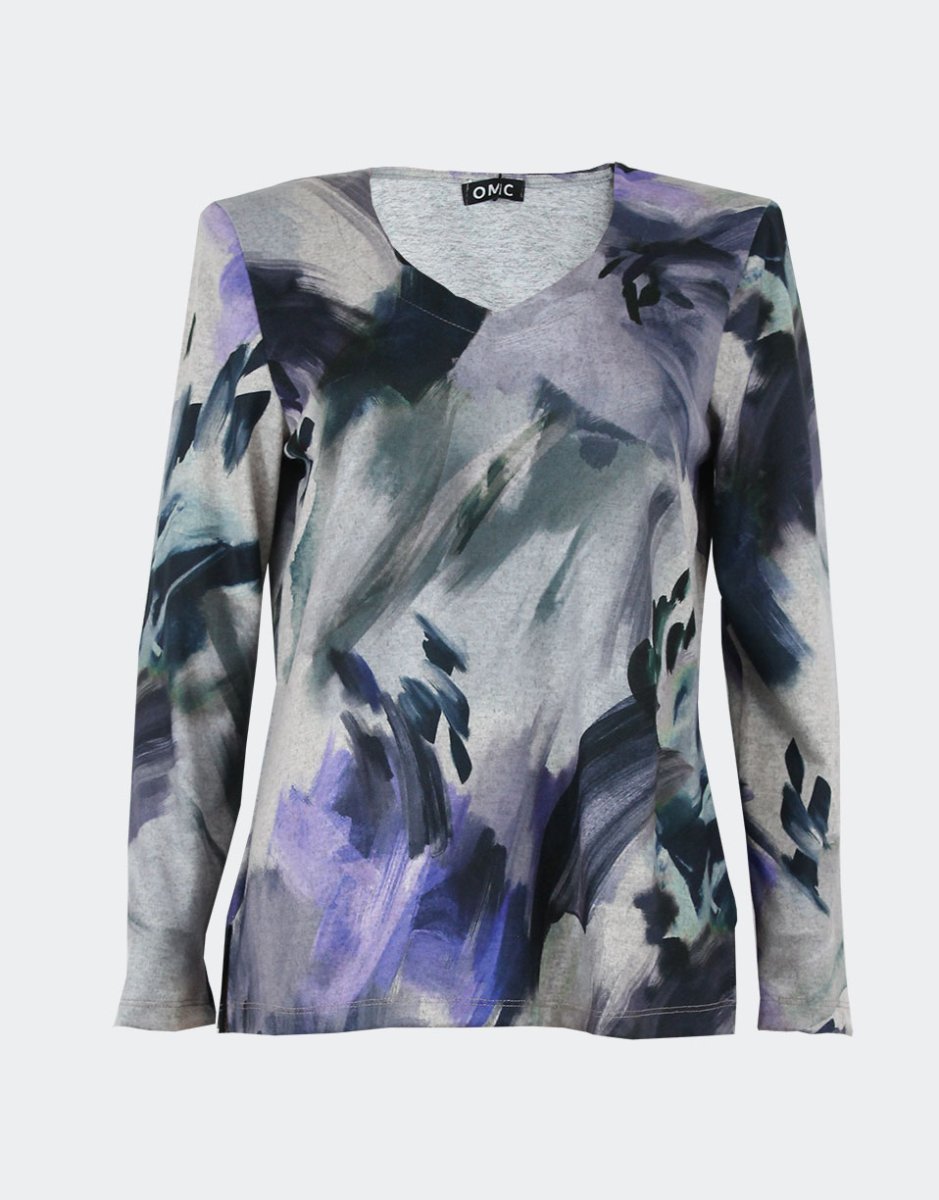 Camiseta mujer punto fino cuello pico pincelandas grandes - Imagen 3