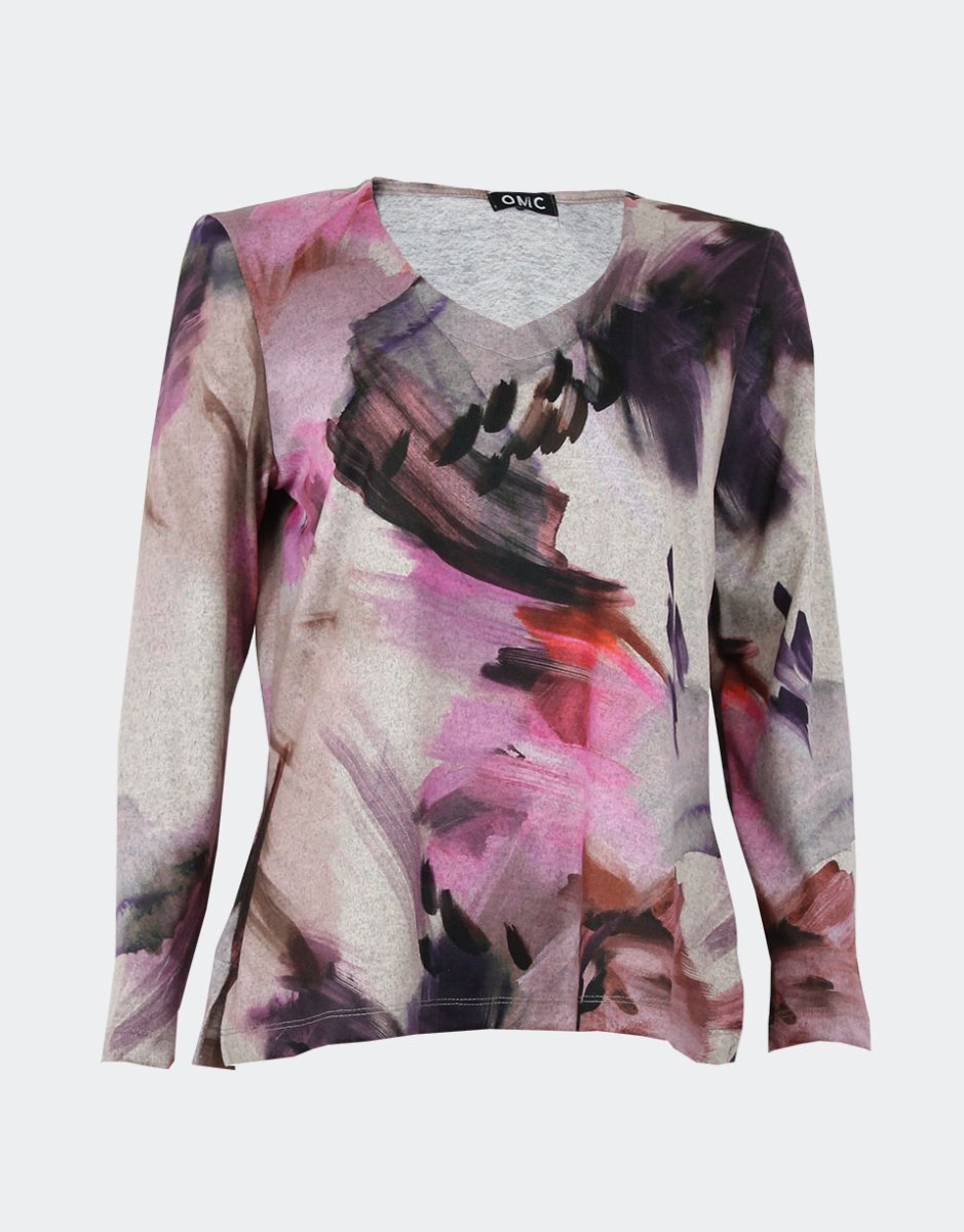 Camiseta mujer punto fino cuello pico pincelandas grandes - Imagen 2