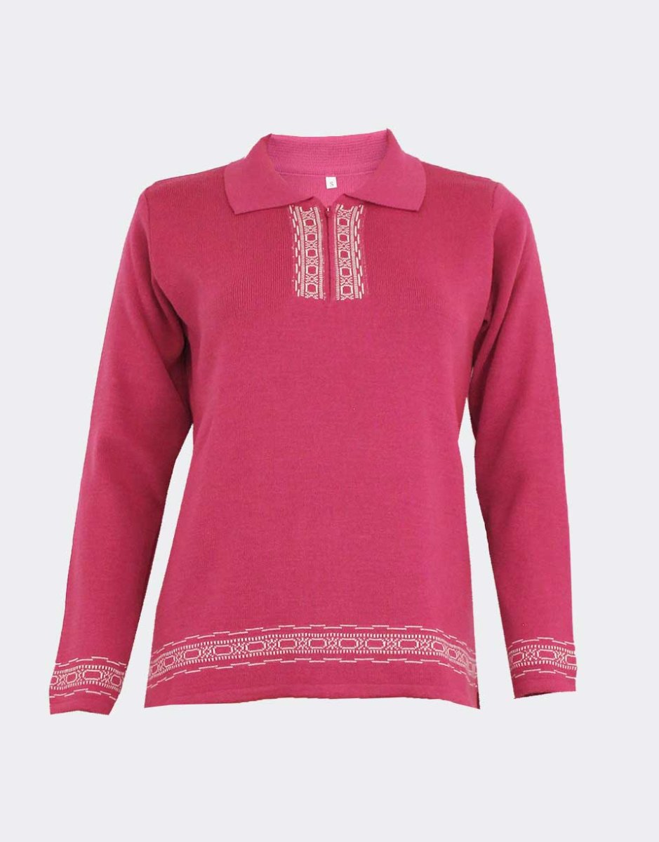 Polo punto mujer INVIERNO con abertura cremallera, detalle cenefa en cuello, manga y cintura - Imagen 3