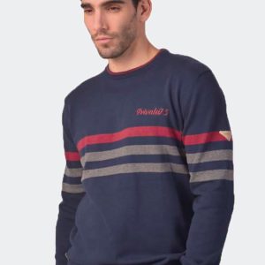 Jersey hombre Privata punto algodón cuello redondo, azul marino con 3 rayas en la parte del pecho