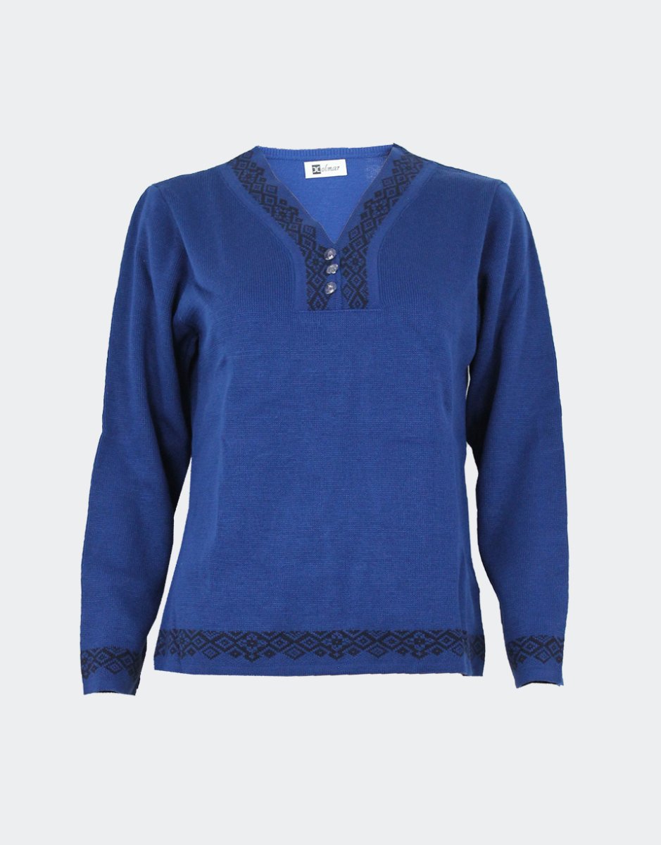 Jersey mujer punto cuello pico con detalle de cenefas