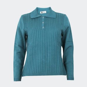 Jersey polo mujer punto cuello 3 botones con trencitas en vertical en relieve