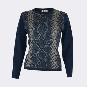 Jersey mujer punto lana cuello redondo, estampado serpiente