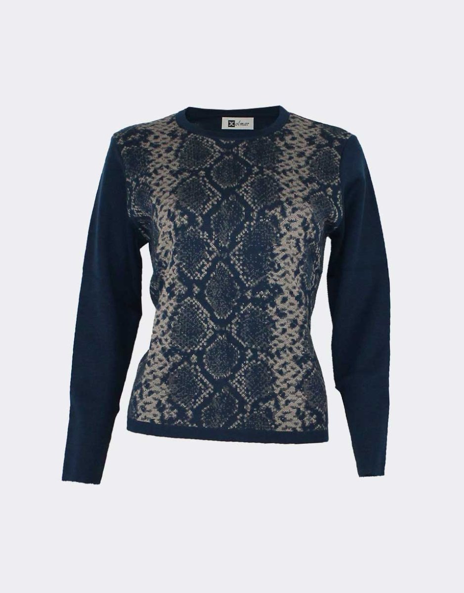 Jersey mujer punto lana cuello redondo, estampado serpiente - Imagen 2