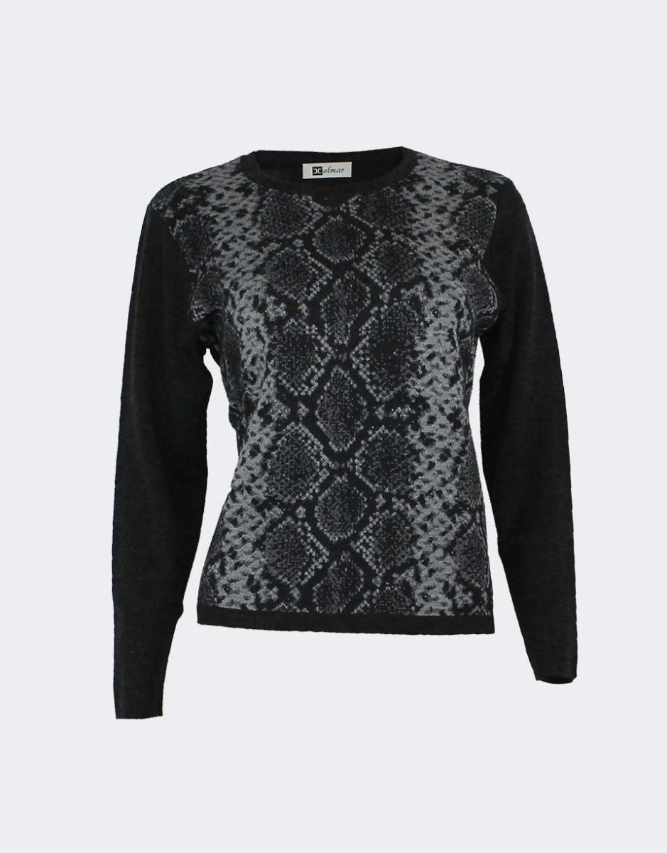 Jersey mujer punto lana cuello redondo, estampado serpiente - Imagen 3