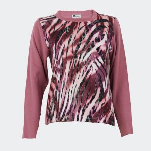 Jersey mujer punto cuello redondo delantero estampado en rosado