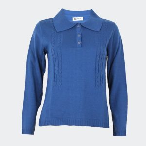Jersey polo mujer punto cuello 3 botones con trenzas en relieve