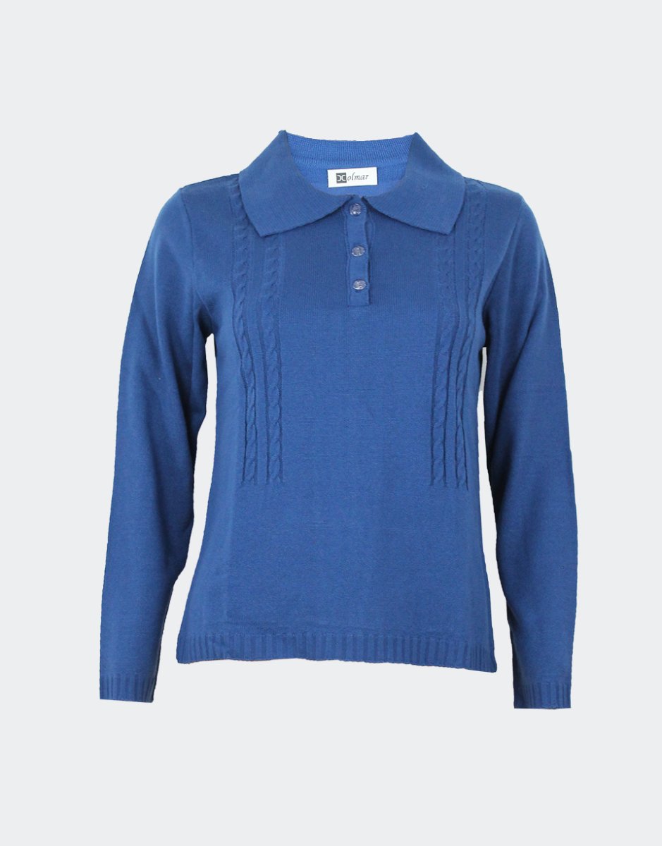Jersey polo mujer punto cuello 3 botones con trenzas en relieve - Imagen 2