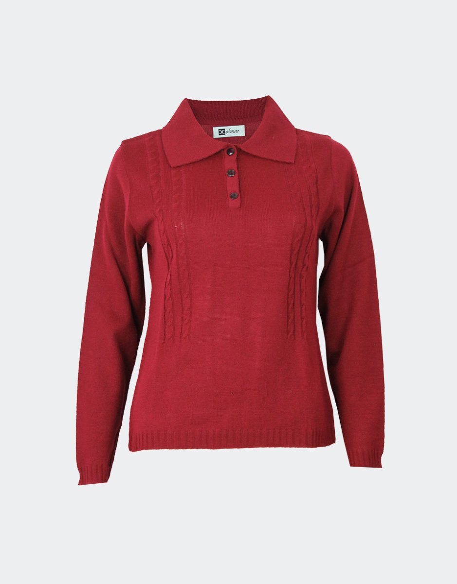 Jersey polo mujer punto cuello 3 botones con trenzas en relieve - Imagen 3