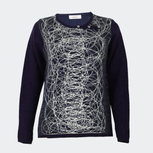 Jersey mujer punto cuello redondo con detalle botones estampado ‘filigrana’