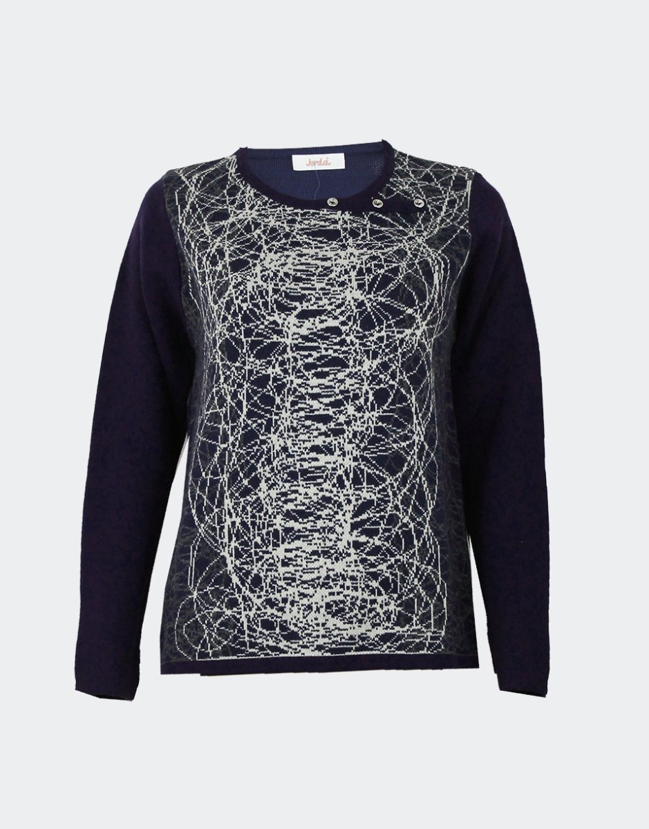 Jersey mujer punto cuello redondo con detalle botones estampado ‘filigrana’