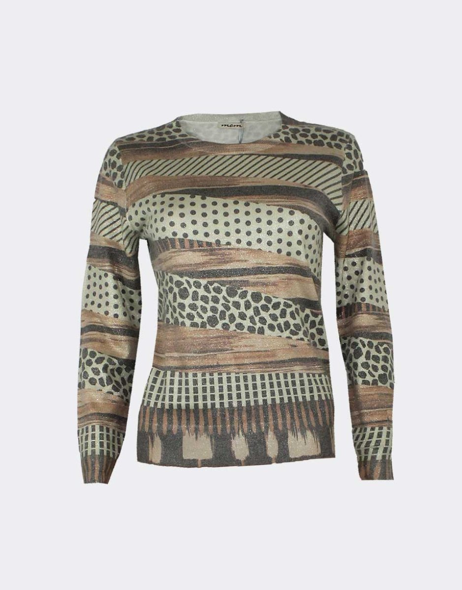 Jersey mujer cuello redondo, estampado a’franjas’ con motivos geométrico y ‘animal print’, acabado apurpurinado - Imagen 2