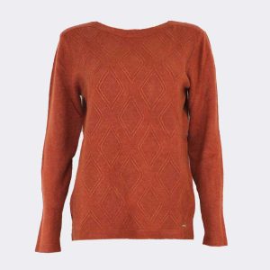 Jersey mujer cuello redondo en ‘escote barco’ y relieve rombos punto suave