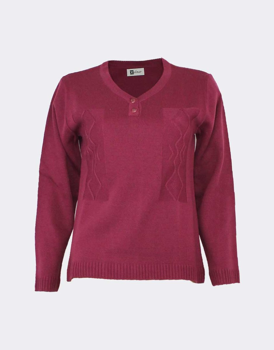 Jersey mujer cuello lágrima, detalle relieve lateral en rombos