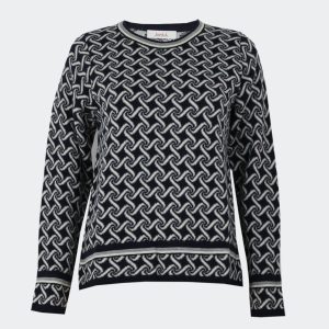 Jersey mujer punto cuello redondo estampado ‘cuadros entrelazados’