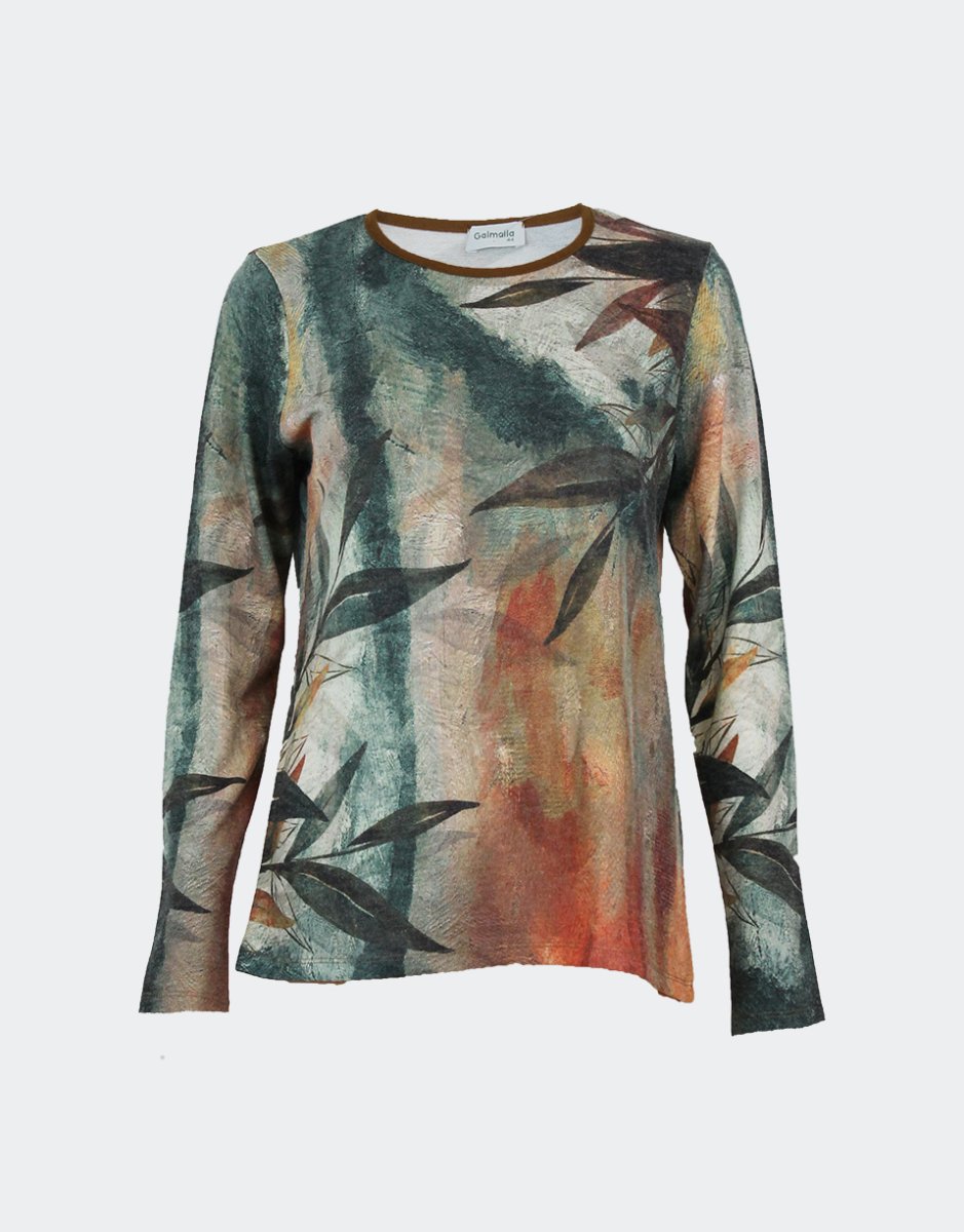 Jersey mujer punto fino estampado abstracto plantas - Imagen 2
