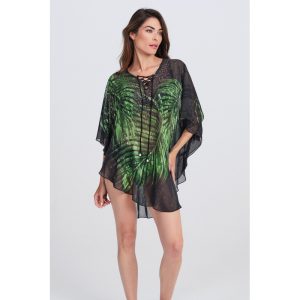 Kaftan Mujer RasdeMar Colección Palmeras – Vestido de Playa Estampado Hojas – Modelo 26505