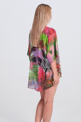 Kaftán Rasdemar Multicolor con Estampado de Palmeras y Detalle de Cordones. 26504 - Imagen 3