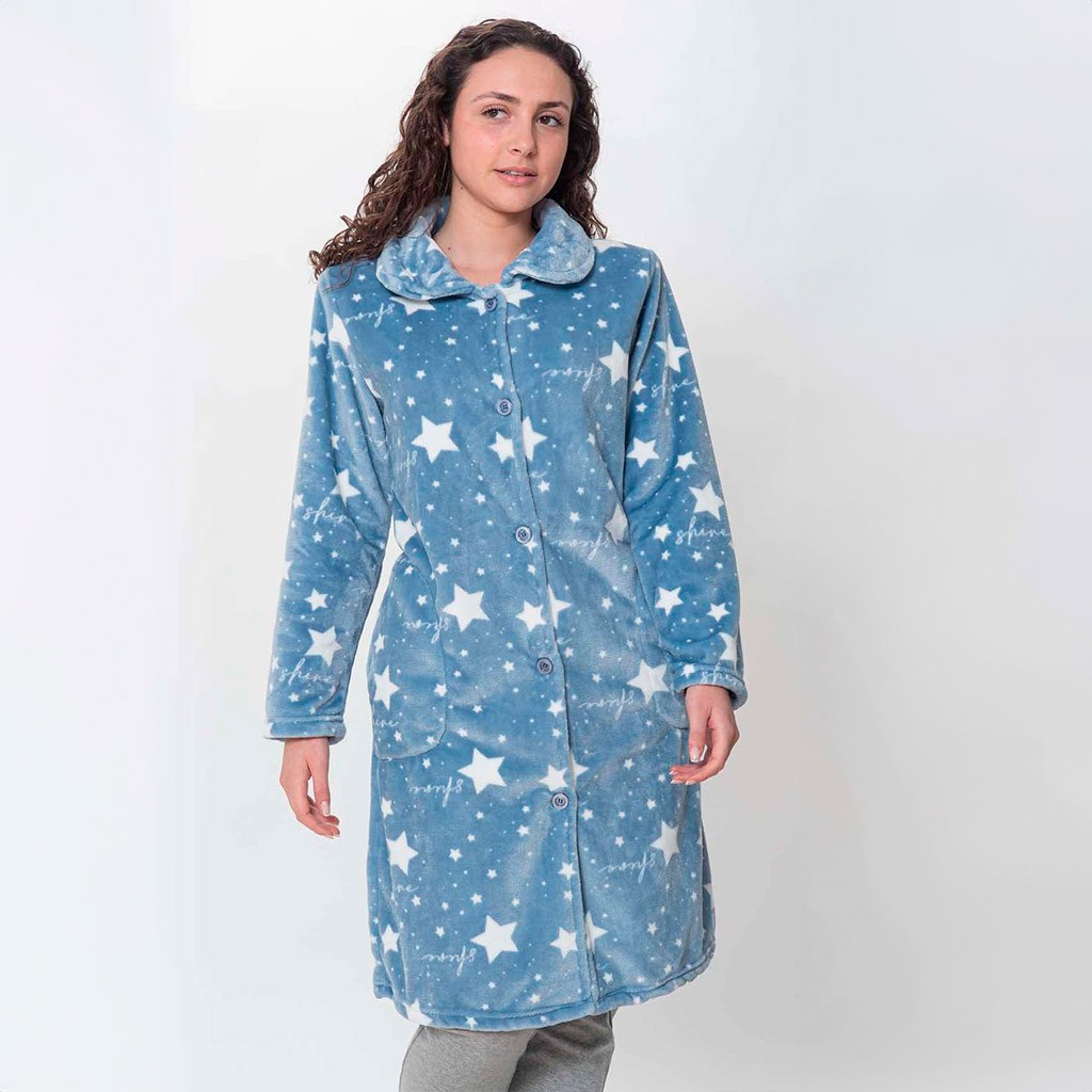 Bata Larga Mujer Coralina Estampada Estrellas de Kinanit. KN583 - Imagen 2