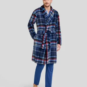 Bata de Hombre Larga Smoking Cuadros Azules de Lohe. Y255356