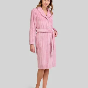 Bata Larga Mujer Jacquard Cruzada Rosa Rayas de Lohe. Y251389