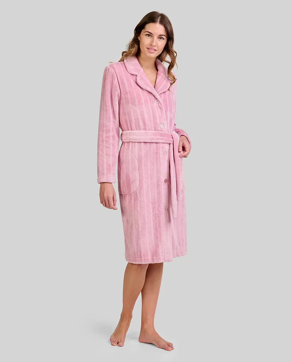 Bata Larga Mujer Jacquard Cruzada Rosa Rayas de Lohe. Y251389