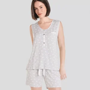Pijama Corto Sin Mangas Verano Mujer Gris Plumas de Lohe. V253771