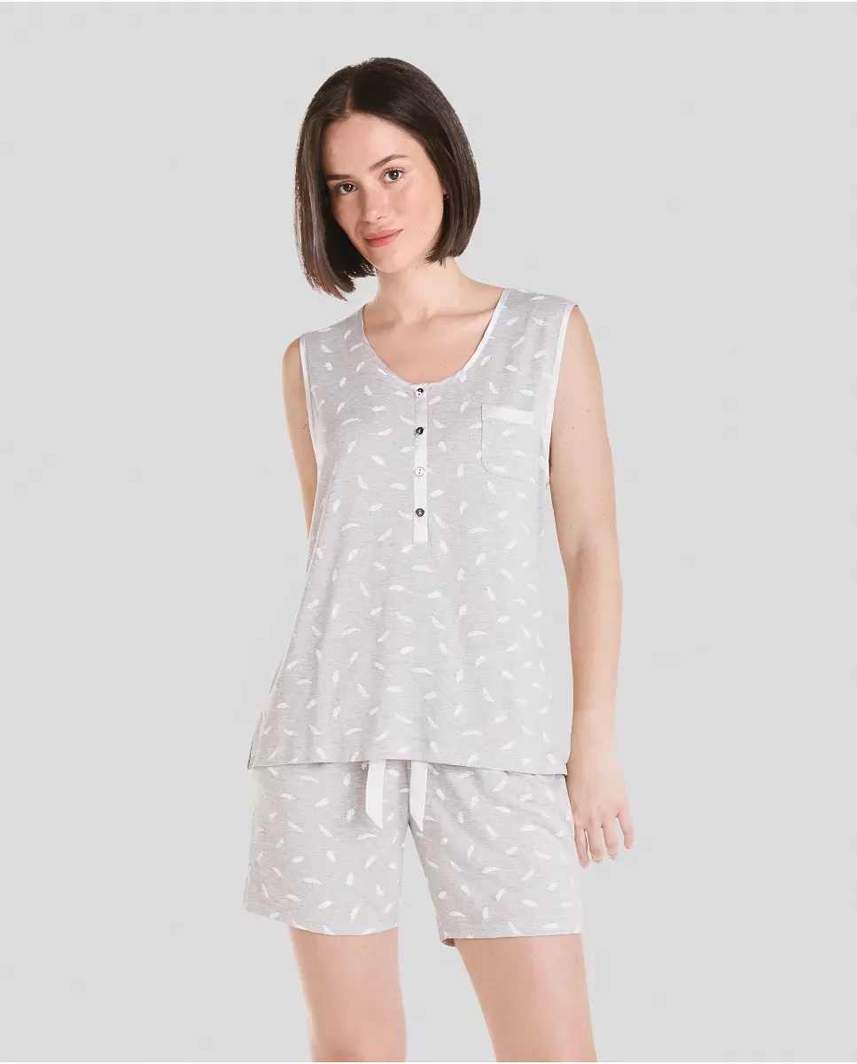Pijama Corto Sin Mangas Verano Mujer Gris Plumas de Lohe. V253771
