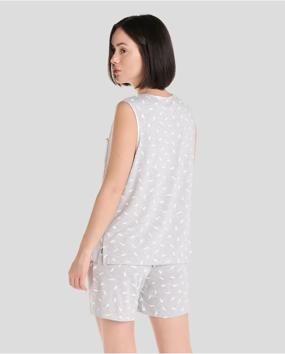 Pijama Corto Sin Mangas Verano Mujer Gris Plumas de Lohe. V253771 - Imagen 3