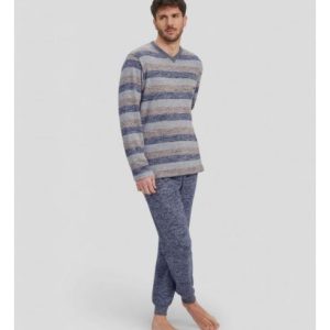 Pijama Largo de Invierno Gris Vigoré a Rayas Lohe Y245117